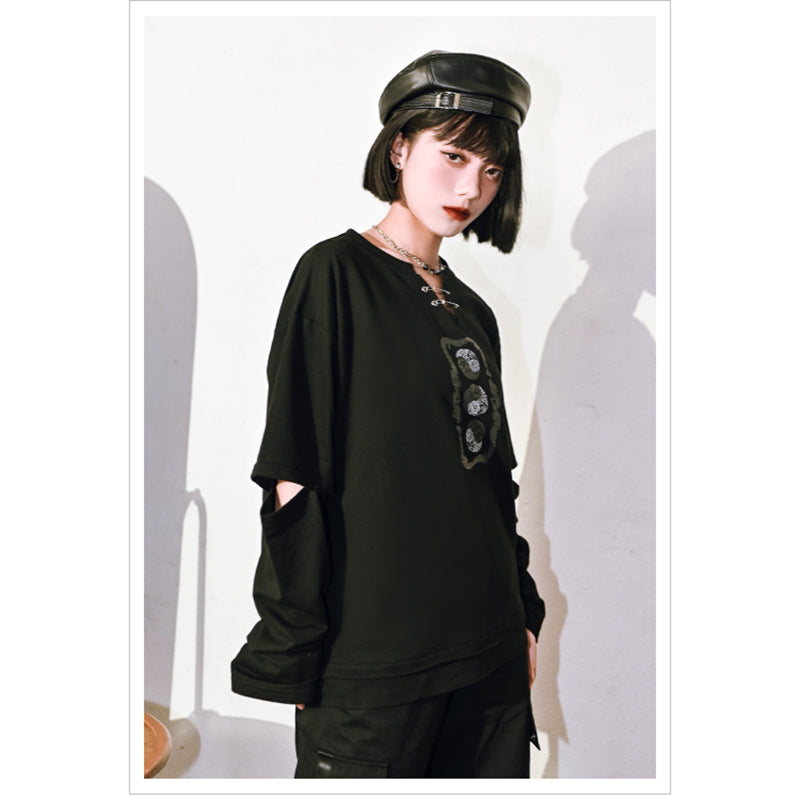 [Kugaisha---Kenkun Series] ★Chinese-style tops★ T-shirt, short sleeves, long sleeves, unique, original, text pattern, black