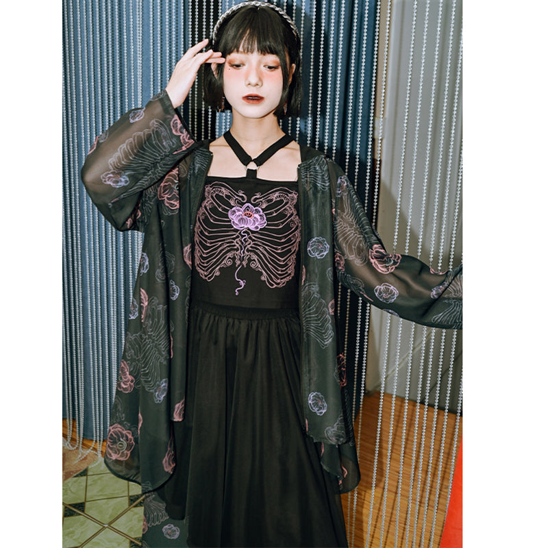 [Kogaisha---Flower Bone Series] ★Chinese-style outerwear★ Thin outerwear, sun protection, sheer, floral pattern, comes with hat