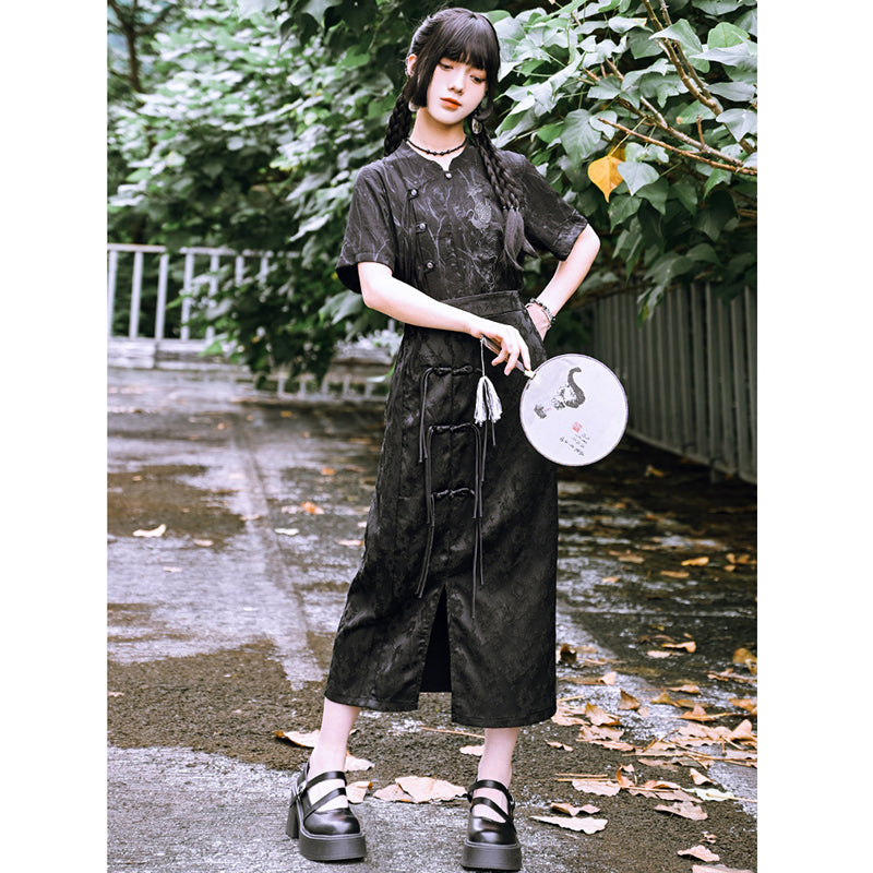 [Big Blue Dragon Series]★China style trousers★Bottoms Gaucho pants Loose Casual Black Black