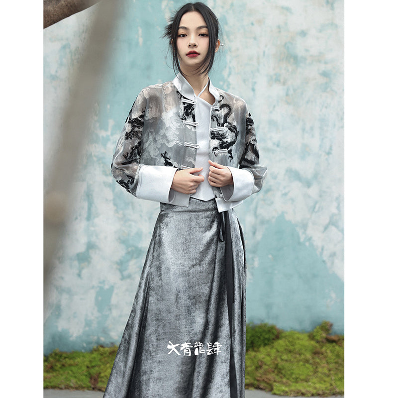 [Daiseiryuu 4 Series] ★Chinese-style tops★ Outerwear, shirts, long-sleeved shirts, sun protection, Chinese clothing, gray