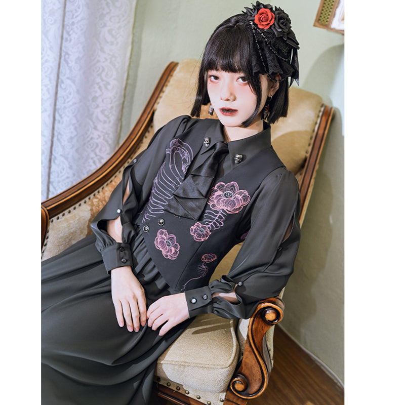 [Kogakusha---Flower Bone Series] ★Chinese-style top★ Vest for women, floral pattern, unique, sleeveless, original