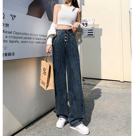 [MLW Series]★Denim Pants★ Bottoms Trousers Women's Temperament Enhancement Blue Blue High Waist