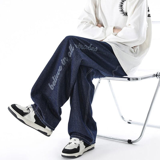 [NANSHI Series]★Denim pants★ 2color pants bottoms unisex men's black blue alphabet