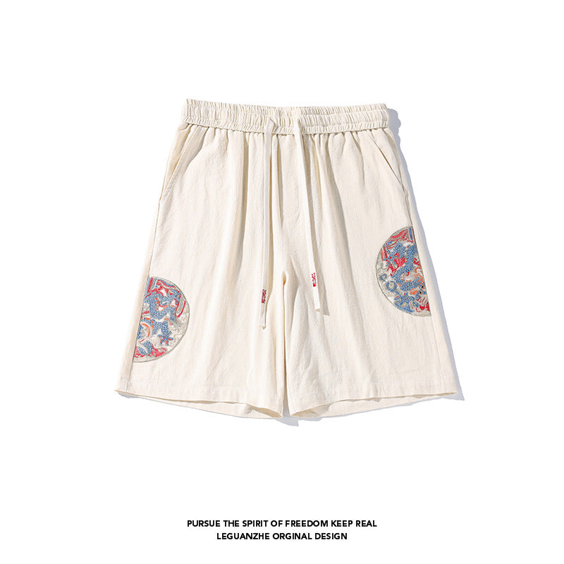 [BIGEMAN Series] ★Shorts★ Chinese style pants 2 colors Bottoms Short pants Embroidery Cotton linen Unisex Men's