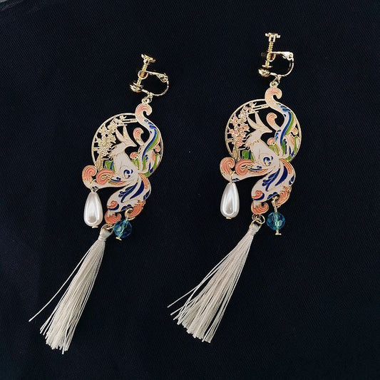 [21SHIPIN Series] ★Earrings★ Pair Earrings or Earrings Accessories Women's Retro Long Length Fox Fringe