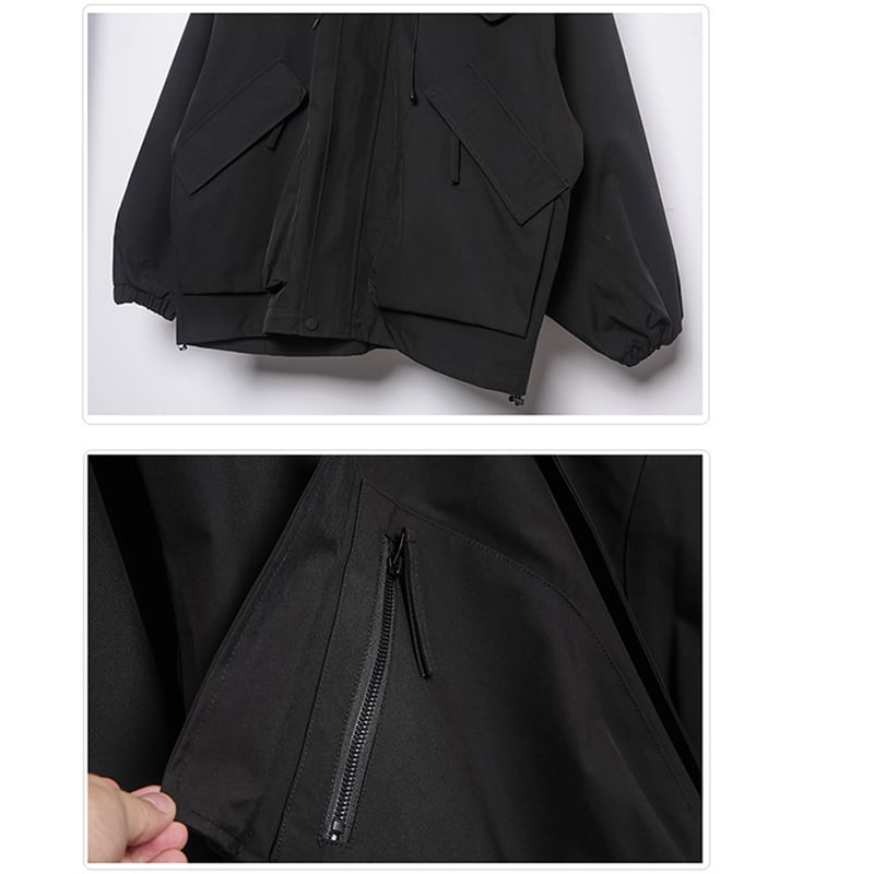 [WL Series] ★Jacket★ Outerwear with hood, unisex, men's black, easy to match with design.