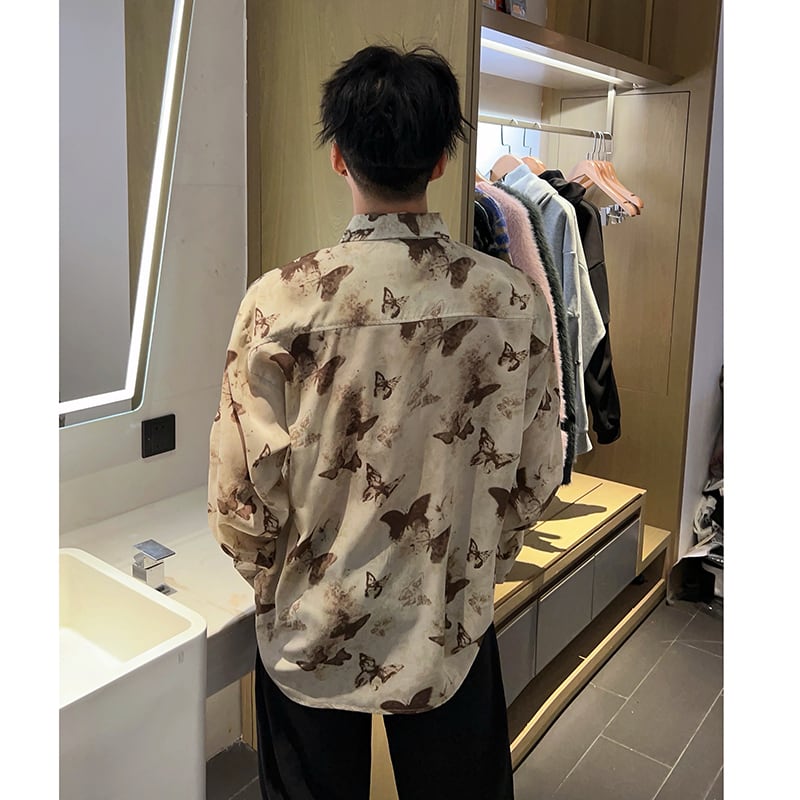 [Chen Dafu Series]★China Style Shirt★ 2color Tops Long Sleeve Shirt Unisex Men's Butterfly Print