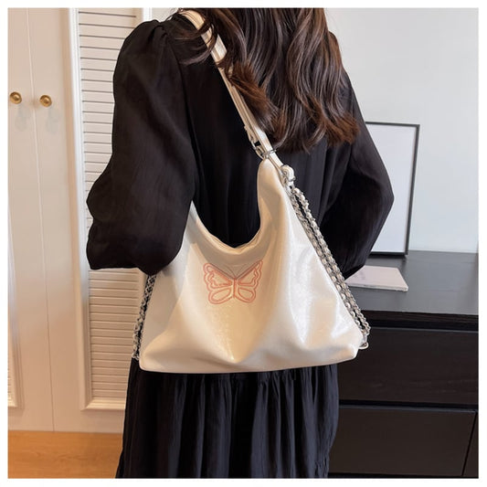 [2060 Series]★Bag★ 3color Shoulder Large Capacity Butterfly Commuting OL Date School Beige Silver Black