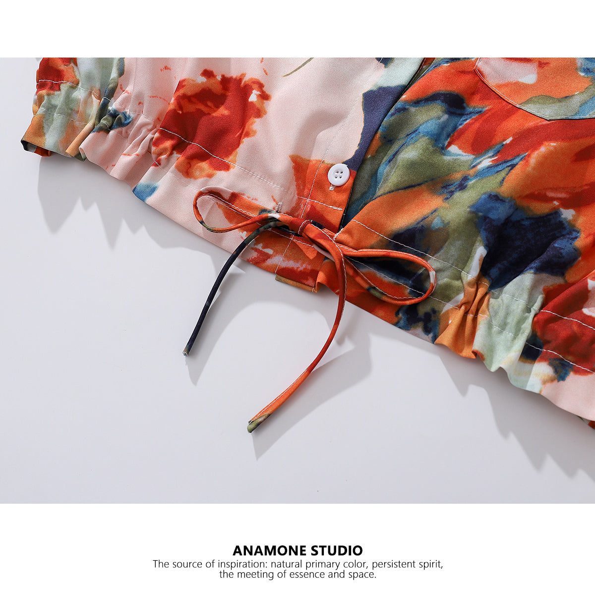 [ANAMONE STUDIO Series] ★Floral shirt★ Tops Short sleeve shirt SML Short length Print Unique Orange Oil painting style