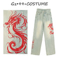 Load image into Gallery viewer, [GZ・99 Series]★China style pants★ 2color bottoms denim pants dragon pattern dragon pattern blue blue
