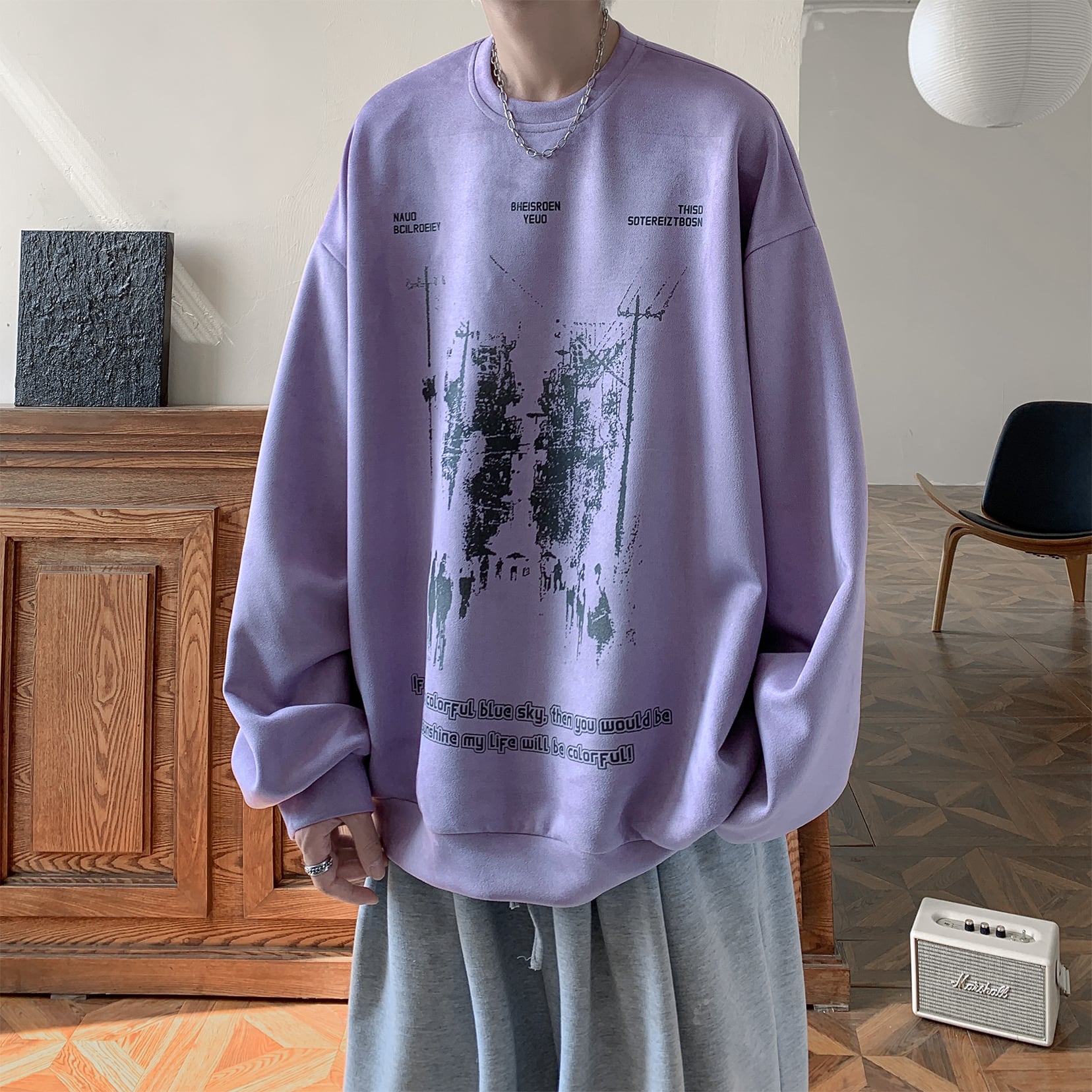 [NANSHI Series] ★Tops★ 3color Sweatshirt Unisex Men's Black Apricot Purple