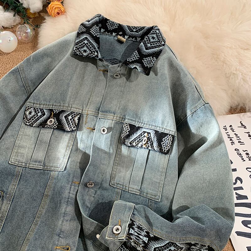 [CHAOMEICHEN Series] ★Jacket★ Denim jacket outerwear unisex men's jeans switching ethnic style