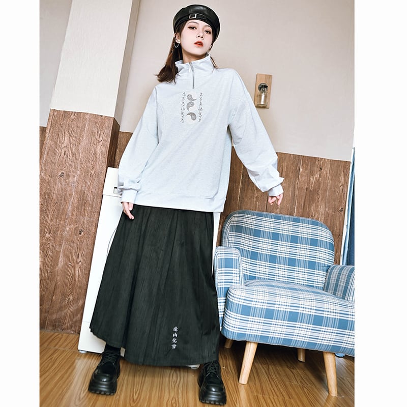 ✿New item! [Kokaisha --- Kenkon Series] ★China style tops★ 2color embroidery sweatshirt original casual gray