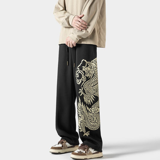 ✿New item! [BIGEMAN Series]★China style pants★ 2color casual pants bottoms unisex men's large size dragon pattern dragon pattern black white