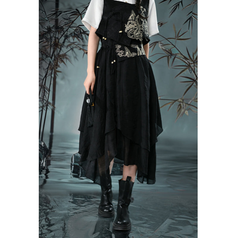 [Kokaisha---Butterfly Gin Series] Chinese-style trousers, bottoms, gaucho pants, original, slimming, switching, floral pattern