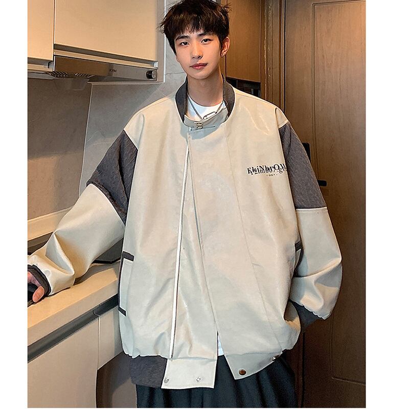 [YHX Series]★Jacket★ 3color Outer PU Switching Unisex Men's Large Size Black Gray Coffee Color