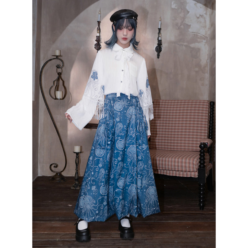 [Kokaisha---Butterfly Gin Series] Chinese-style trousers, bottoms, gaucho pants, original, slimming, switching, floral pattern