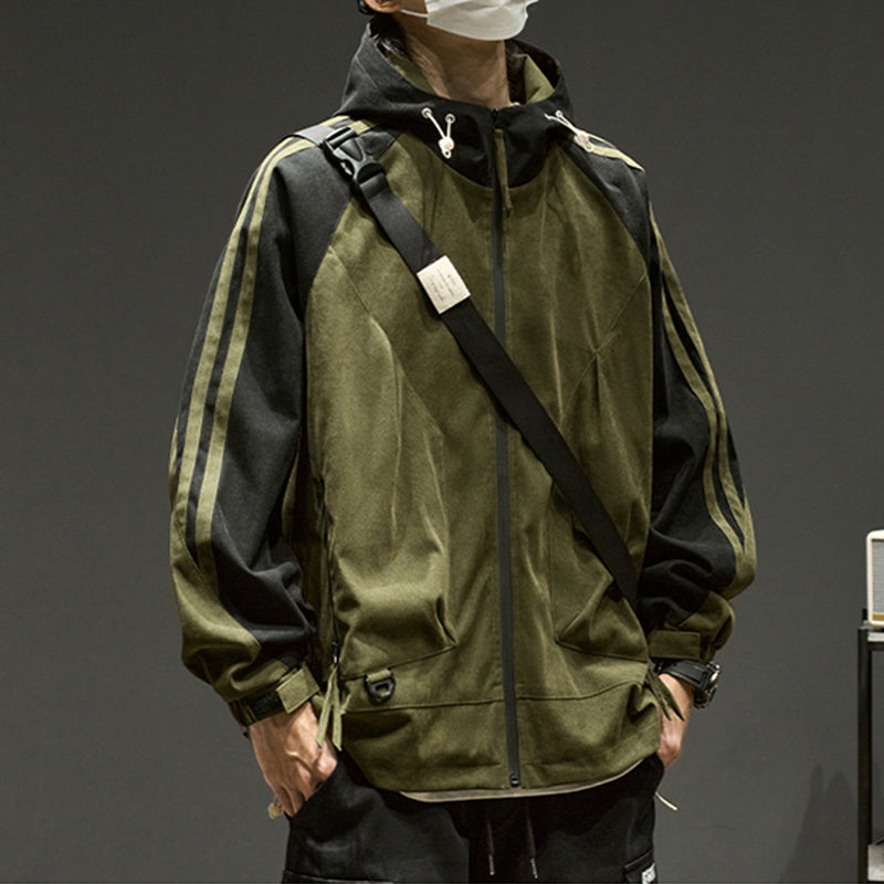 [ZHUOKAI Series] ★Jacket★ 2color outerwear, unisex, men's color scheme, hat included, vertical stripes, striped pattern