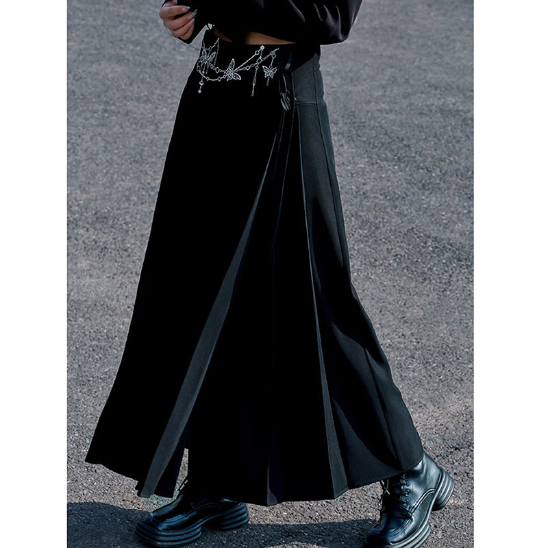 [Yunman slanted hairpin series] ★China style skirt★ Skirt with chain Bottoms Long skirt Chinese clothes Slimming black Black