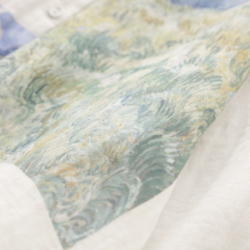 [XIUZHI Series] ★Long-sleeved shirt★ Tops for women, oil painting style, cotton, white, blue, improves your temperament