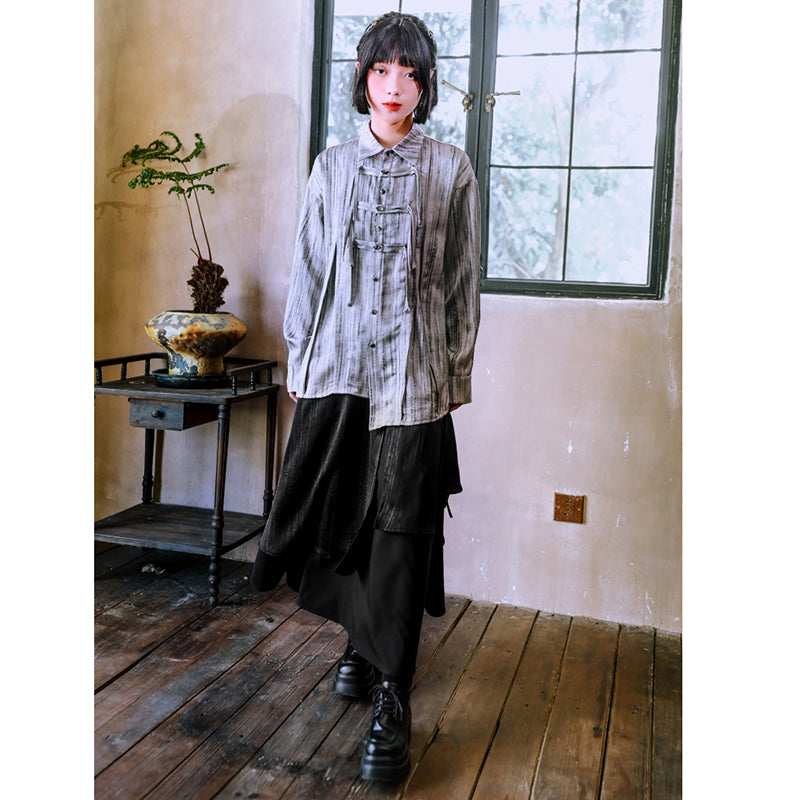 [Kokaisha---Butterfly Gin Series] Chinese-style trousers, bottoms, gaucho pants, original, slimming, switching, floral pattern