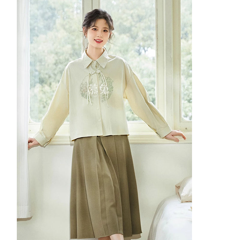 [MUTU Series]★China Style Shirt★ 2color Tops Long Sleeve Shirt Embroidery Women's Chinese Clothing Improves Temperament