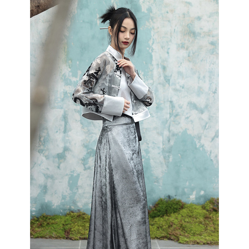 [Daiseiryuu 4 Series] ★Chinese-style tops★ Outerwear, shirts, long-sleeved shirts, sun protection, Chinese clothing, gray