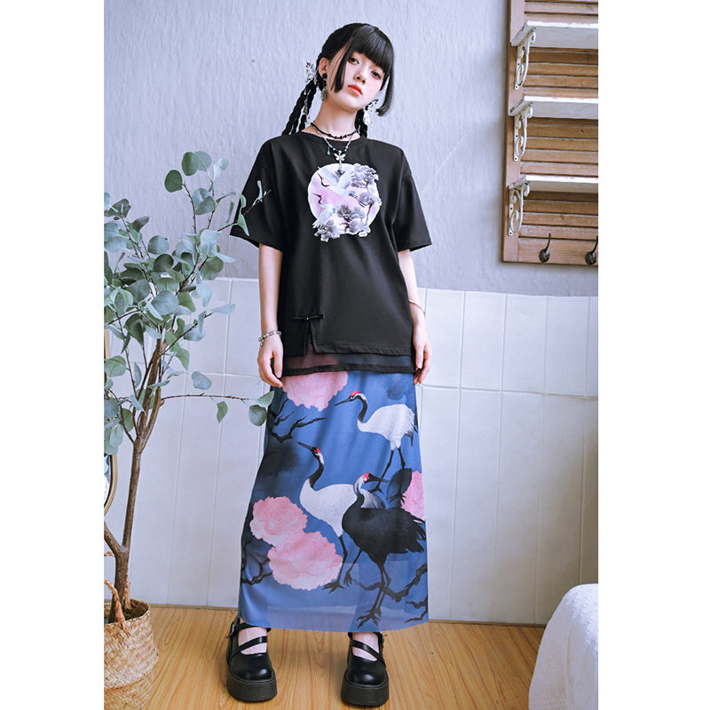 [Big Blue Dragon Series]★China style trousers★Bottoms Gaucho pants Loose Casual Black Black