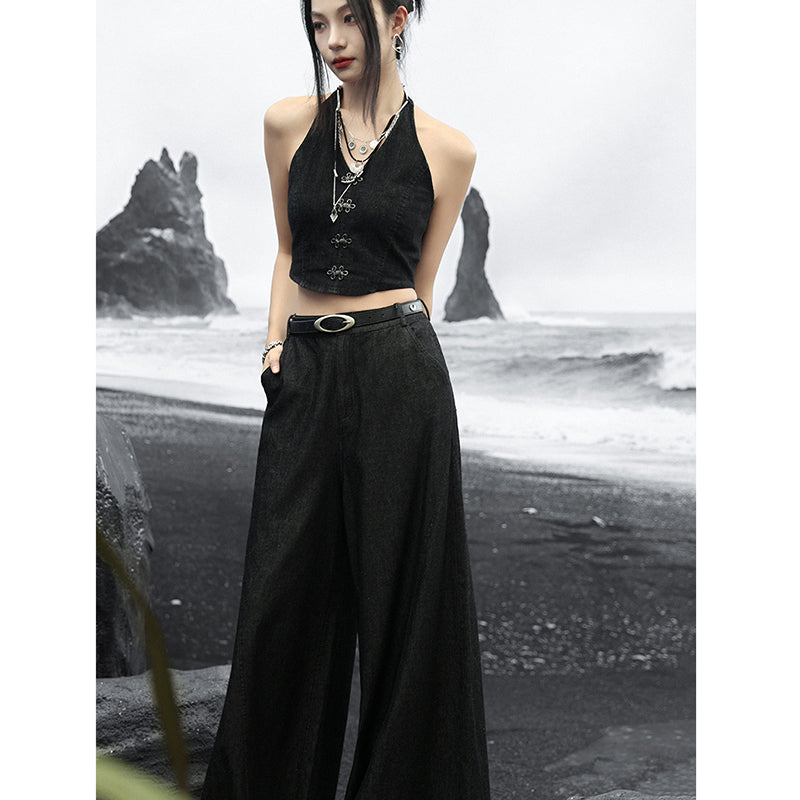 [Big Blue Dragon Series]★China style trousers★Bottoms Gaucho pants Loose Casual Black Black