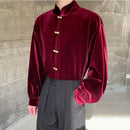 [Illustrated series] ★China style shirt★ 2color long sleeve shirt tops velvet unisex men's black wine red