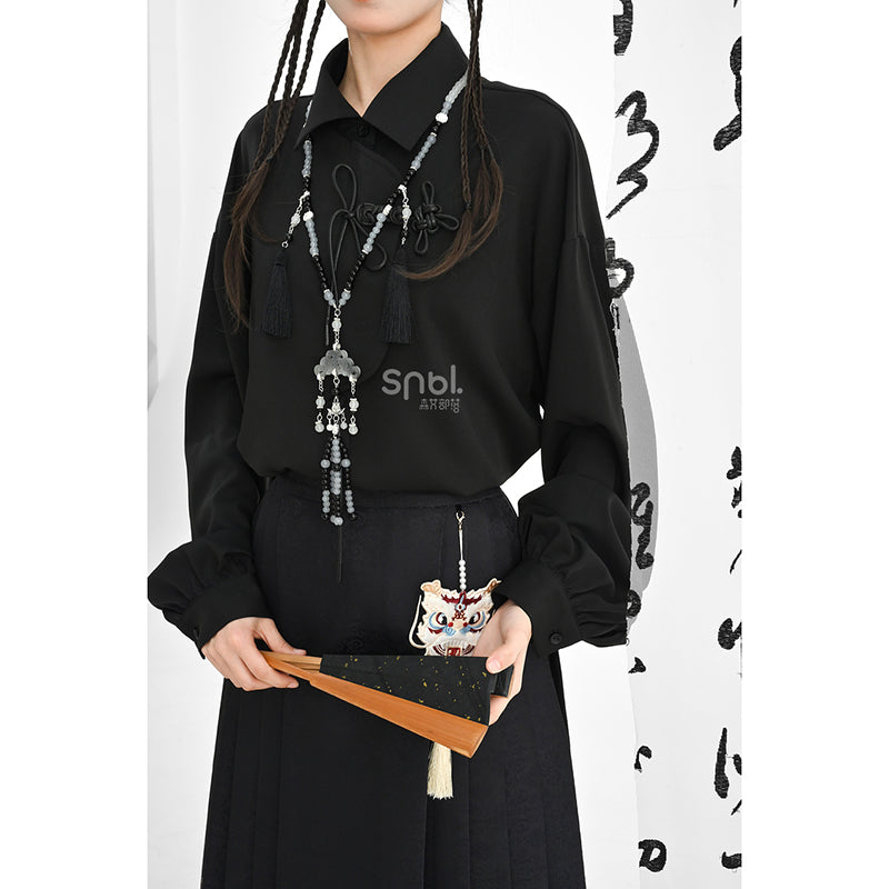 [Mori Onna Buraku Series] ★China Style Tops★ 2color Shirt Long Sleeve Original Women's Black Apricot