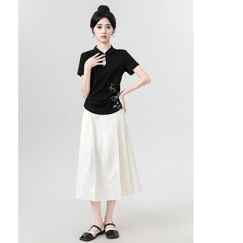 [WEIWU series] ★Chinese style tops★ 2 colors Short sleeve T-shirts for women Easy to match Slimming Cute