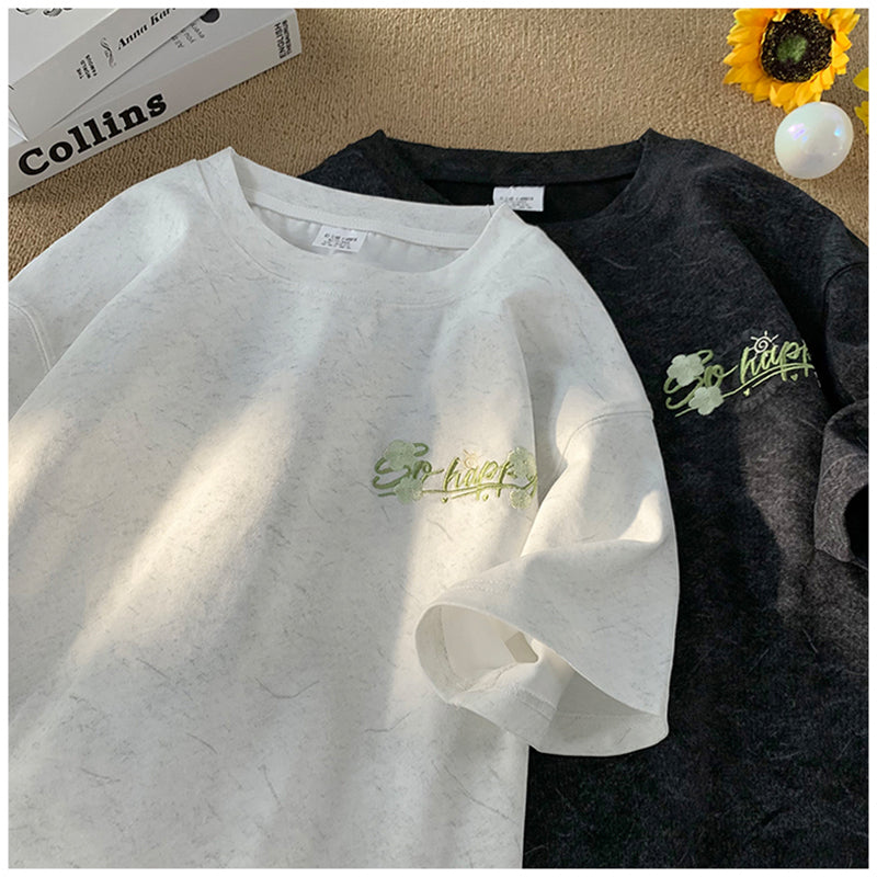 【高墣シリーズ】★Tシャツ★ 4color トップス 半袖 刺繍 花柄 男女兼用 メンズ カジュアル 合わせやすい おしゃれ