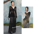 Load image into Gallery viewer, [Daiseiryuu 4 Series] ★Chinese-style top★ V-neck, sheer, long-sleeved shirt, sun protection, Chinese clothing, sexy, black
