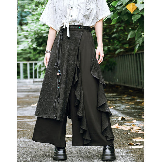 [Kokaisha---Tsubakino Series] ★Chinese-style trousers★ Bottoms Gaucho pants Irregular Black Culottes skirt