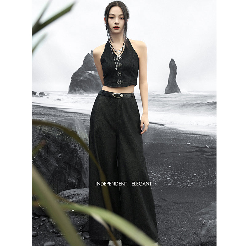 [Big Blue Dragon Series]★China style trousers★Bottoms Gaucho pants Loose Casual Black Black