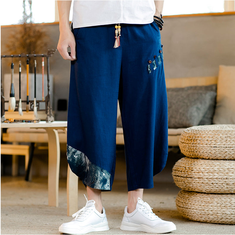 [YONGYAN Series] ★Chinese-style pants★ 5 colors, 3/4 length, unisex, men's, large size, cotton linen