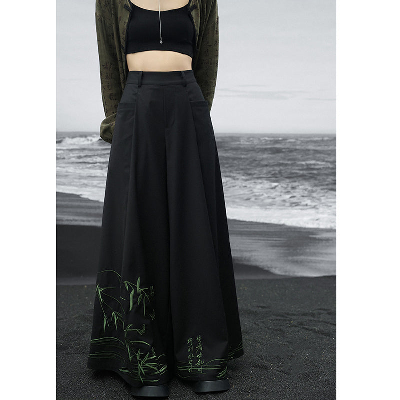 [Big Blue Dragon Series]★China style trousers★Bottoms Gaucho pants Loose Casual Black Black