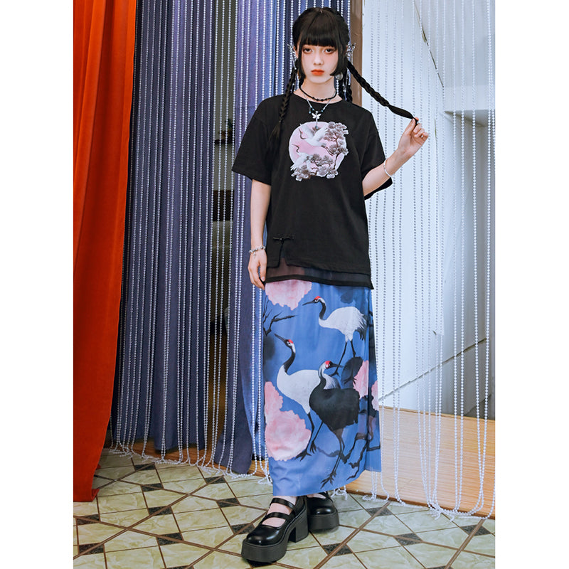 [Big Blue Dragon Series]★China style trousers★Bottoms Gaucho pants Loose Casual Black Black