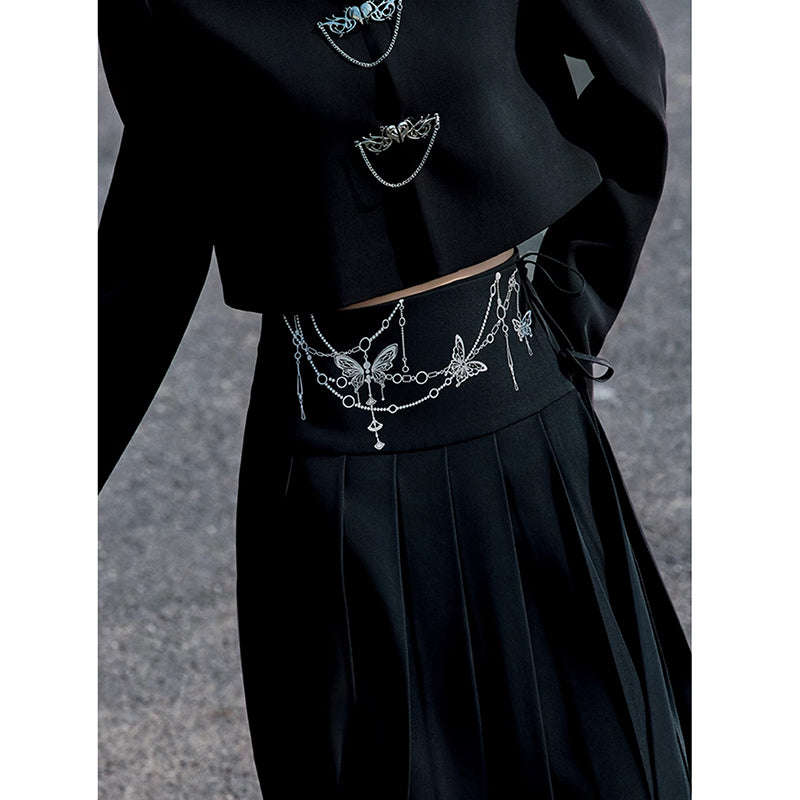 [Yunman slanted hairpin series] ★Chinese style outerwear★ Short length Chinese clothes, easy to match, slimming, black, black