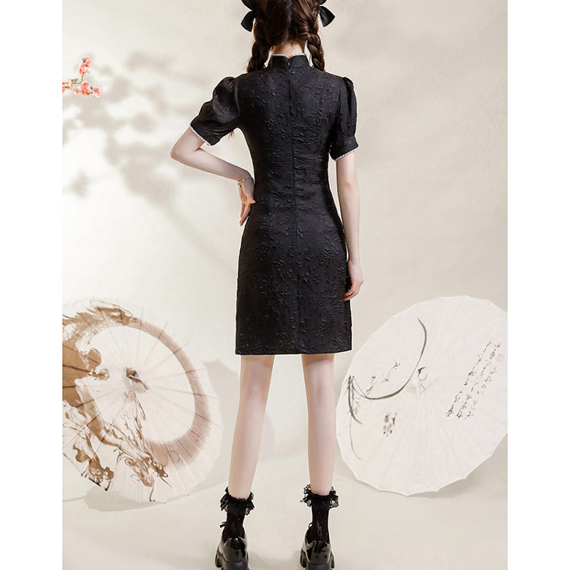 [HANYUNSHI Series]★Cheongsam dress★ Chinese style dress, short sleeves, short length, cute, butterfly