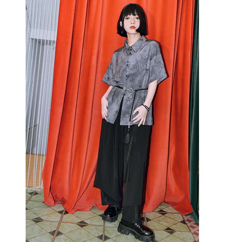 [Kokaisha Series] ★China style pants★ Chiffon gaucho pants Spring/Summer Loose Black Black SML XL