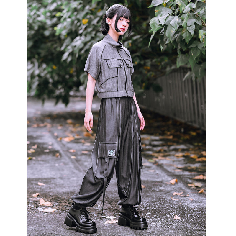 [Kokaisha---Butterfly Gin Series] Chinese-style trousers, bottoms, gaucho pants, original, slimming, switching, floral pattern