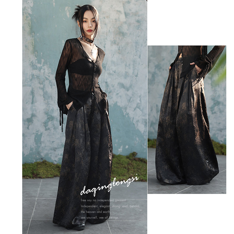 [Daiseiryuu 4 Series] ★Chinese-style trousers★ Bottoms, gaucho pants, casual, black, improves your temperament