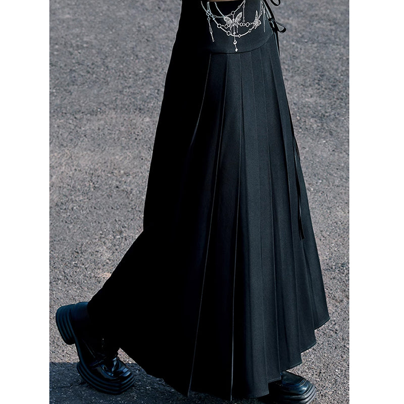 [Yunman slanted hairpin series] ★China style skirt★ Skirt with chain Bottoms Long skirt Chinese clothes Slimming black Black