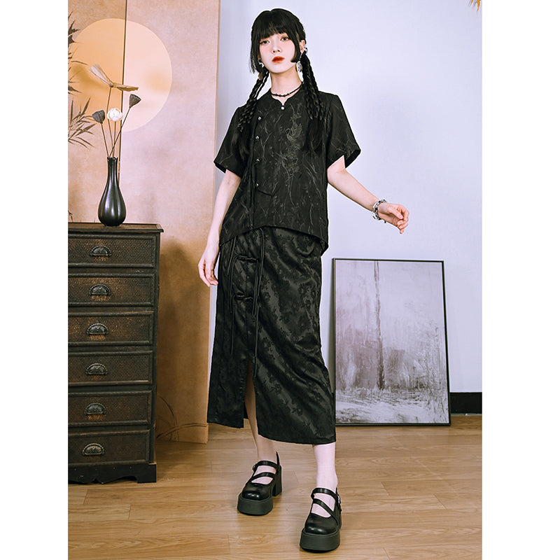 [Big Blue Dragon Series]★China style trousers★Bottoms Gaucho pants Loose Casual Black Black