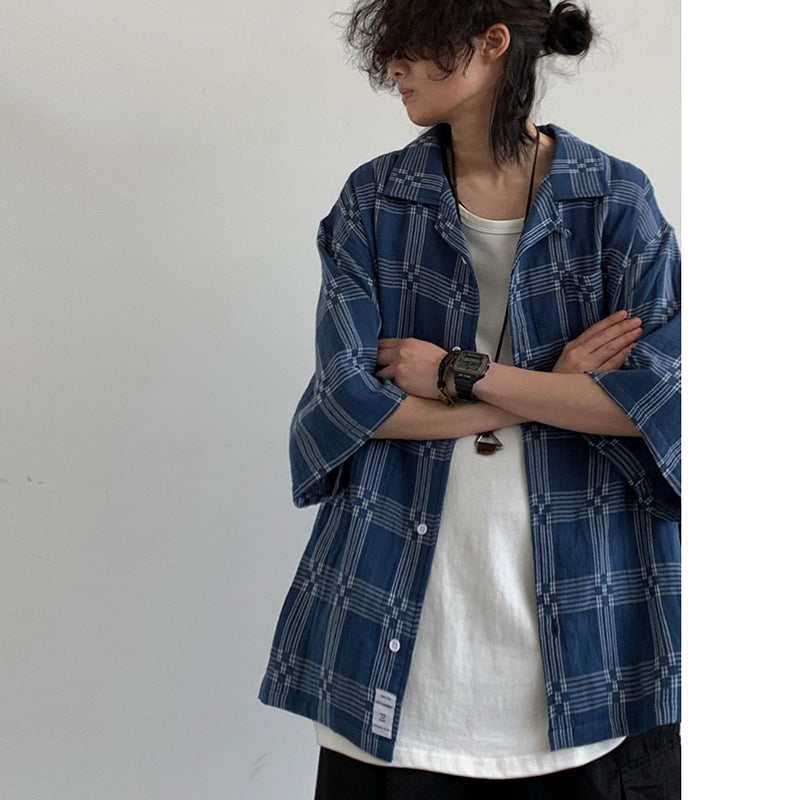 [JIWU series] ★Chinese style tops★ 2 colors Shirt Outerwear Short sleeve Denim Unisex Men's Casual Black Blue