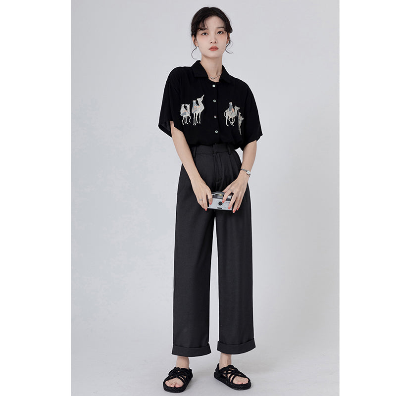 [HUAYUXIN Series] ★Tops★ 2color Shirt Short Sleeve Embroidery Women's Temperament Enhancement Chiffon Black White