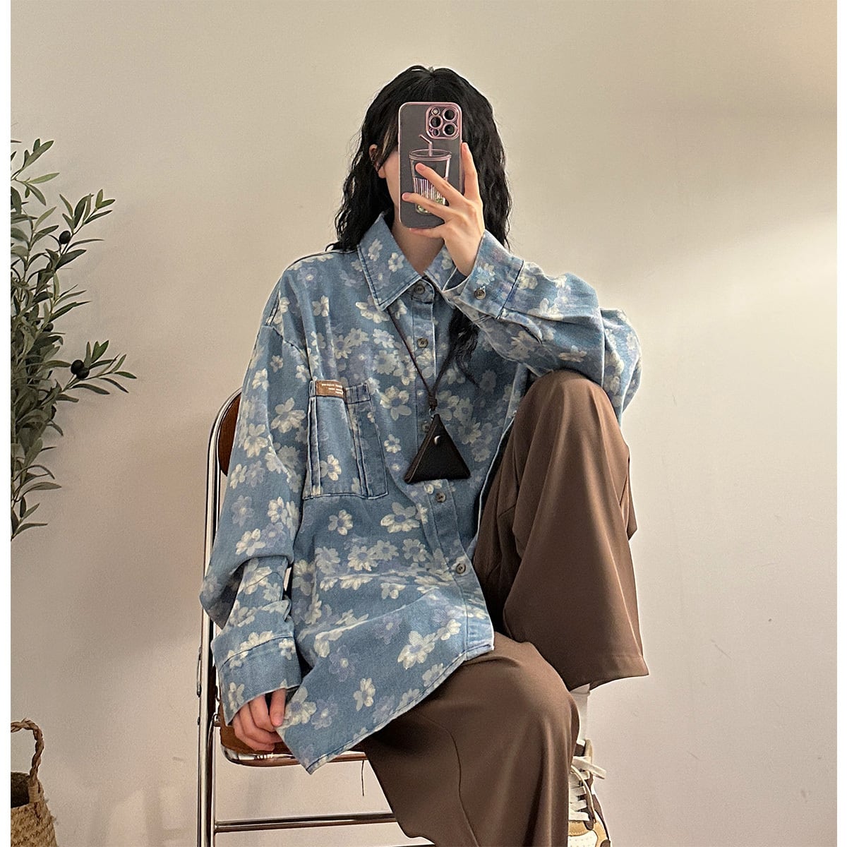 ✿New item! [UATONLINE Series]★Shirt★ Floral pattern shirt, long sleeve shirt, tops, unisex, men's blue, blue