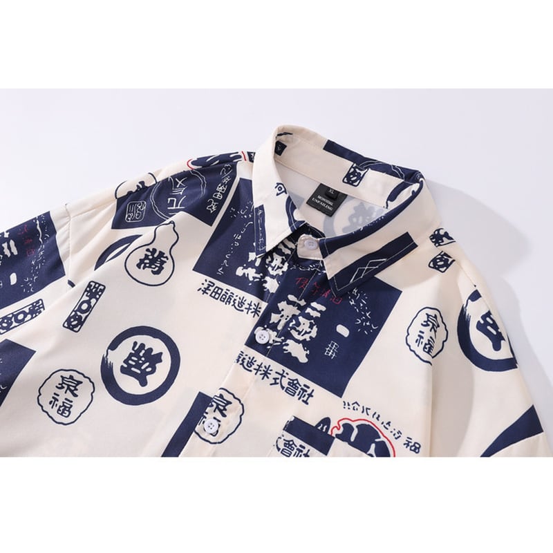 [JINKESEN Series]★China style shirt★ Tops, long sleeve shirt, unisex, men's print, letter pattern, ink pattern